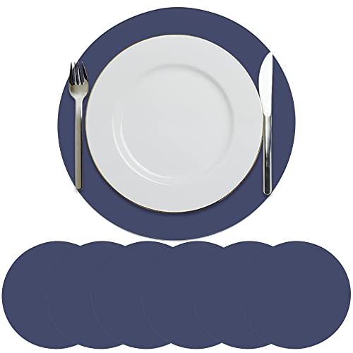 Bhnv Silicone Placemats For Dining Table Set Of 6 | 15” Non-Slip Round Placemat For Vinyl Table, Tile, Glass, Metal, Fabric Surface - Heat Resistant, Easy To Clean, Durable, Waterproof – Navy Blue #TOP2