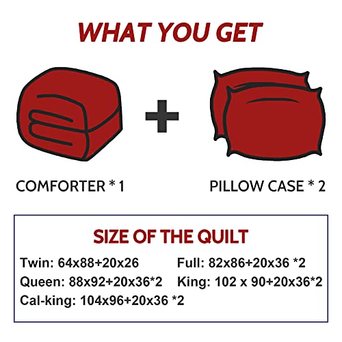 Decroom Lightweight Full Comforter Set With 2 Pillow Sham - 3 Pieces Set - Quilted Down Alternative Comforter/Duvet Insert For All Season - Red/Black - Full Size #TOP5