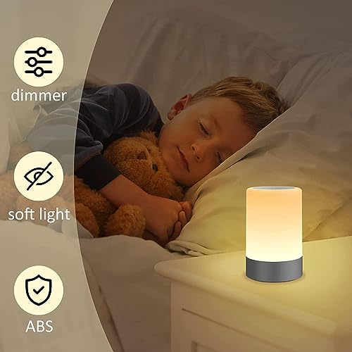 G Keni LED Nachttischlampe Kinder Touch Control dimmbar nachtlicht Baby akku stilllicht nachtlampe USB Wiederaufladbar Lampe (Warmes Hell) [Energieklasse A]