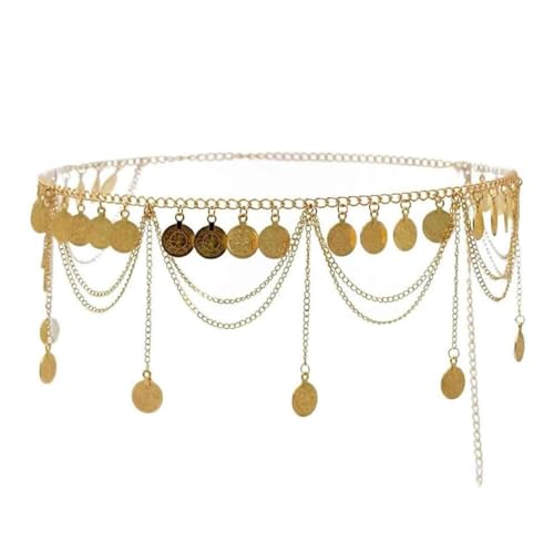 EORPAVU cinturones de mujer,Cinturón de cadena retro para mujer, cinturón de danza del vientre con borlas, cinturón de metal, cadena de cintura, cadena de vestido kurdo (dorado)