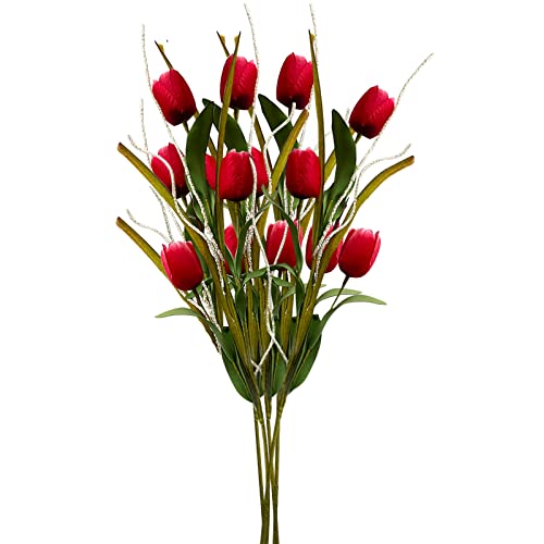 MOTUZP 5 steli di tulipani artificiali, 27. Fiori finti decorativi per fai da te, arte, casa, matrimonio, centrotavola, decorazione [rosso] realistici rami di tulipano in seta simulazione bouquet
