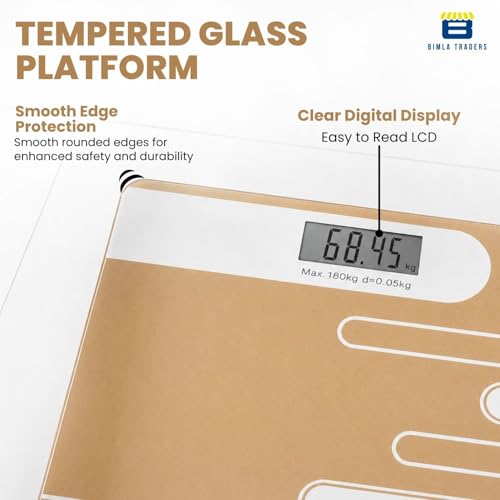 Image of Btag Premium Digital Body Weight Scale | 26x26 cm Wide Platform | Clear LCD Display | Anti-Skid Base | 180 kg Capacity Abstract Design (Camel)