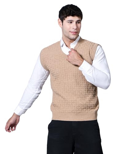 Image of Men Woolen V-Neck Solid Plain Design Sleeveless Pullover Heavy Rainbow Fabric Winter Wear Pure Wool Cardigan for Men Fully Warm Pullover Free Sizes