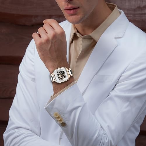 Image of Giordano Luxury Watch for Men - Automatic Skeleton Square Dial, Stainless Steel Strap, Premium Mechanical Movement