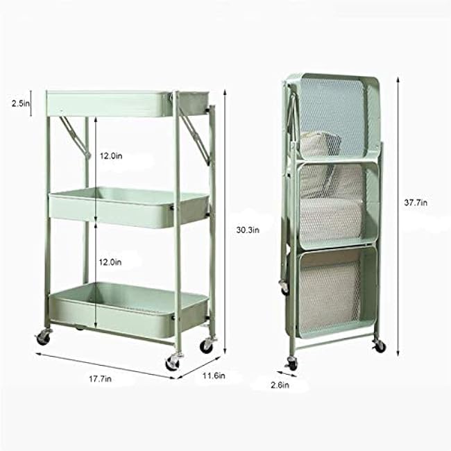 Exquisite Bathroom Shelves Carts,Trolley Folding Office Storage Shelf Folding with Wheels 3-Tier Slide Out Storage Cart with Two Lockable Wheels for Bathroom, Kitchen, Bedroom,White-Xk8bxnSK