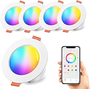 iLC LED Recessed Ceiling Lights, 3 inch, Colour Changing, Smart Round Downlights with APP Control, 800LM, Warm White + RGB Multicolour for Cabinet, Kitchen, Living Room, Bedroom (4 Pack)