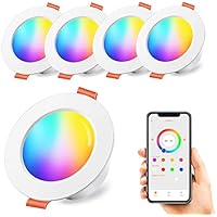 Foco Empotrable LED 8W (equivalente a 60W), Colores RGBW Cambio de Color, Aplicación controlada, 3 pulgadas 2700K Blanco Cálido Downlight Plafón Luz de Techo RGB Regulable Redondo (4 unidades)