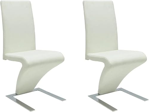 Miniatura 3 de Juego de 2 sillas de comedor escandinavas de piel sintética blanca con patas cromadas, diseño moderno para cocina, comedor y comedor