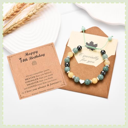 8-18 Year Old Girls Birthday Gifts, Sweet Heart Charm Birthday Bracelet with Happy 8-18th Birthday Message Card + Natural Stone Meaning's Card for Daughter/Granddaughter/Niece/Best Friend3