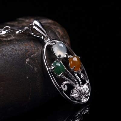 ファッション レトロ 925 シルバー ネックレス シルバー オーナメント シルバー ジュエリー フラワー リッチ ジェイド ペンダ