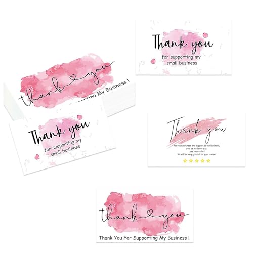 Divguf 150 Pcs Thank You Cards for Small Business, 3.54 ×1.97 Blank Note Cards, Thank You for Supporting My Business Card, Small Bulk Customer Appreciation Card for Packaging, Gifts(Pink Watercolor)