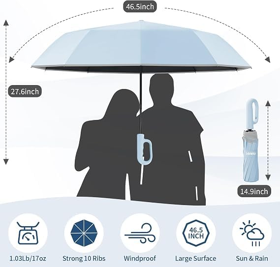 Image of Seniny Windproof Travel Umbrella, Automatic Umbrellas for Rain, Portable & Compact Umbrellas for Backpack, Strong UV for Protection, Folding Small Sun Umbrella for Car, Walking, Coral Pink, 38 inches
