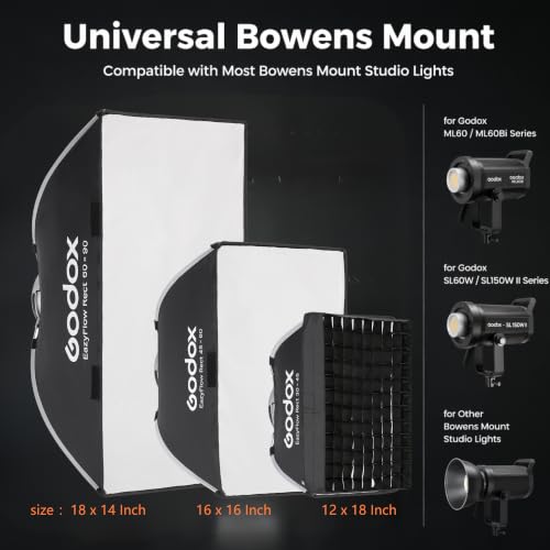 1-Second Quick Setup Portable Softbox with Bowens Mount, Professional Lighting Modifier with Grid & Diffuser for Camera Photography, YouTube, Video, Portrait and Studio(softbox 12x18) - image 3