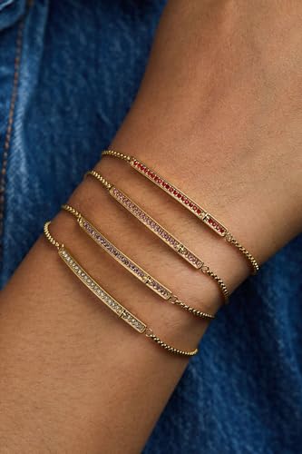 Image of Alex and Ani Pave Bolo Birthstone Bracelet - Stainless Steel Gold /Silver, Perfect for Stacking, Adjustable Birthstone Bracelet for Women, Ideal Gift Jewelry