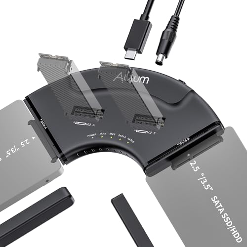 Image of Alxum Dual M.2 NVMe & Dual SATA 4-Bay SSD Enclosure Reader, USB-C 10Gbps External Hard Drive Adapter Docking Station, PCIe 3.0 NVMe /SATA to USB Tool-Free for PC /Mac /Linux /Android