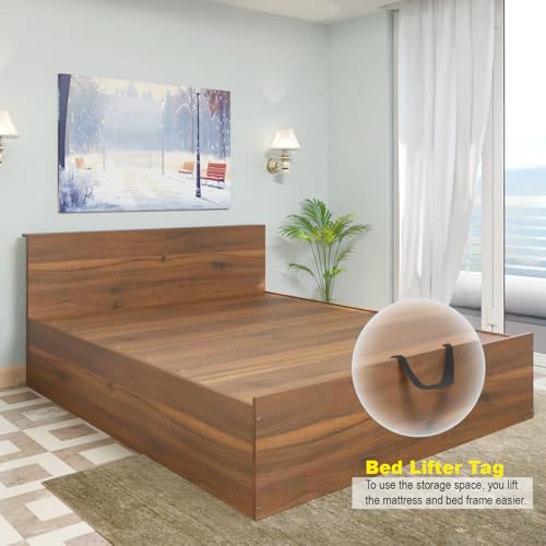 Image of VIKI Hydraulic King Size Bed with Storage (70x80) | Engineered Wood Hydraulic Lift Wooden Bed Frame for Bedroom | Modern Storage Cot | Brussel Walnut Finish | Free Assembly | 1 Year Warranty