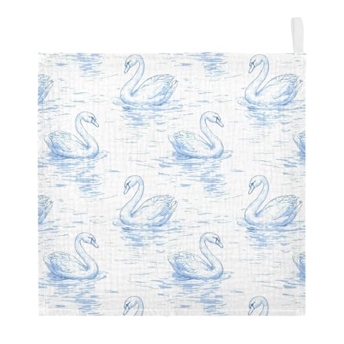 vvfelixl Light Blue Swans Baby Burp Cloths Baby Muslin Washcloths for Boys Girls Cotton Babys Face Towel for Newborn Infants Soft and Absorbent 11.8 X 11.8 in, 5 Pack