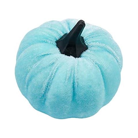AvoDovA Halloween Decoration, Mini Velvet Pumpkins Decor,Fall Farmhouse Harvest Small Pumpkins,Thanksgiving Day Decor (Light Blue, 3.94inch) Cover