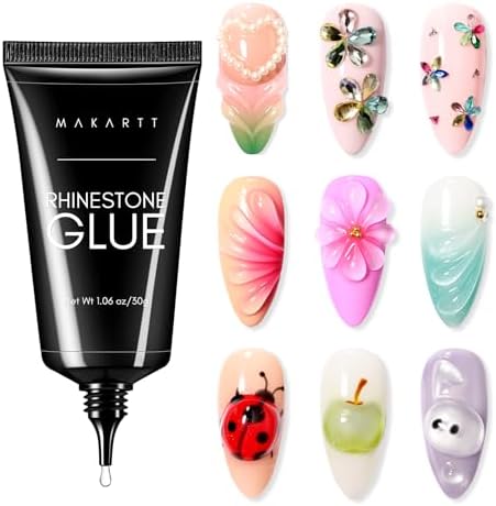Makartt Nail Art Rhinestone Glue 30g, 3D Nail Gel Sculpting Gel, Super Adhesive Nail Charms Nail Gems, Nail Art Glue for Rhinestones Crystal Stones Jewels Diamonds, Nail Lamp Required