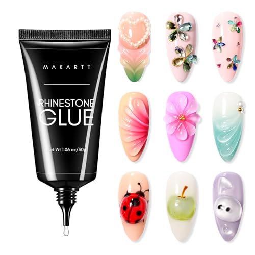 Makartt Gel 3d Nail Art Rhinestone Glue - 30ml Gel Adhésif Super Fort pour Les Ongles pour Paillettes d'Ongles, Strass Ongles Bijoux Colle Faux Ongles...