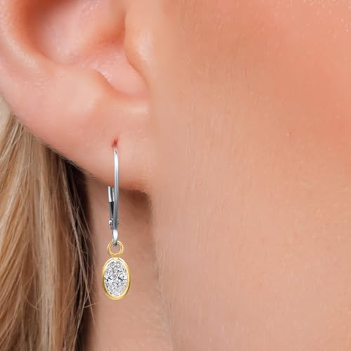 Gem Stone King 14K Two Tone Gold Gemstone Birthstone Leverback Dangle Earrings for Women | Oval 6X4MM | Gold Jewelry for Her Mom Wife3