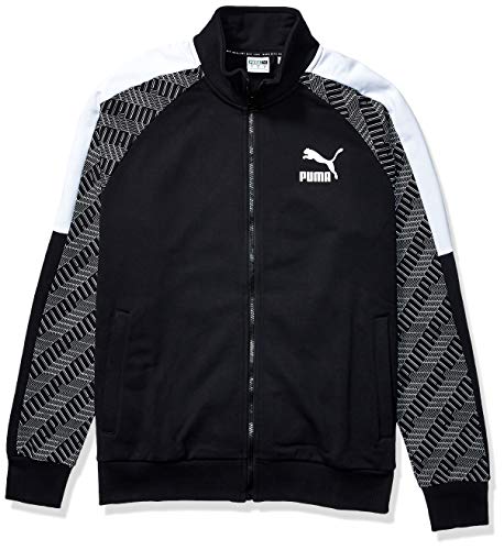 PUMA Men's T7 Track Jacket All Over Print French Terry, Black-Repeat Logo, L