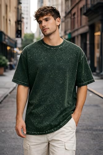 Image of Amazon Brand - Anarva Men's Oversized Acid Wash T-Shirt | Premium Cotton Relaxed Fit | Drop Shoulder Half Sleeve Casual Streetwear Tee for Men