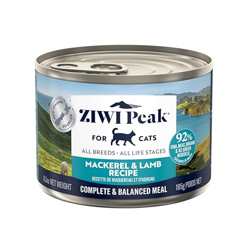 Image of ZIWI Peak Wet Cat Food - All Natural, High Protein, Grain Free, Limited Ingredient, with Superfoods (Mackerel & Lamb, Case of 12, 6.5oz Cans)