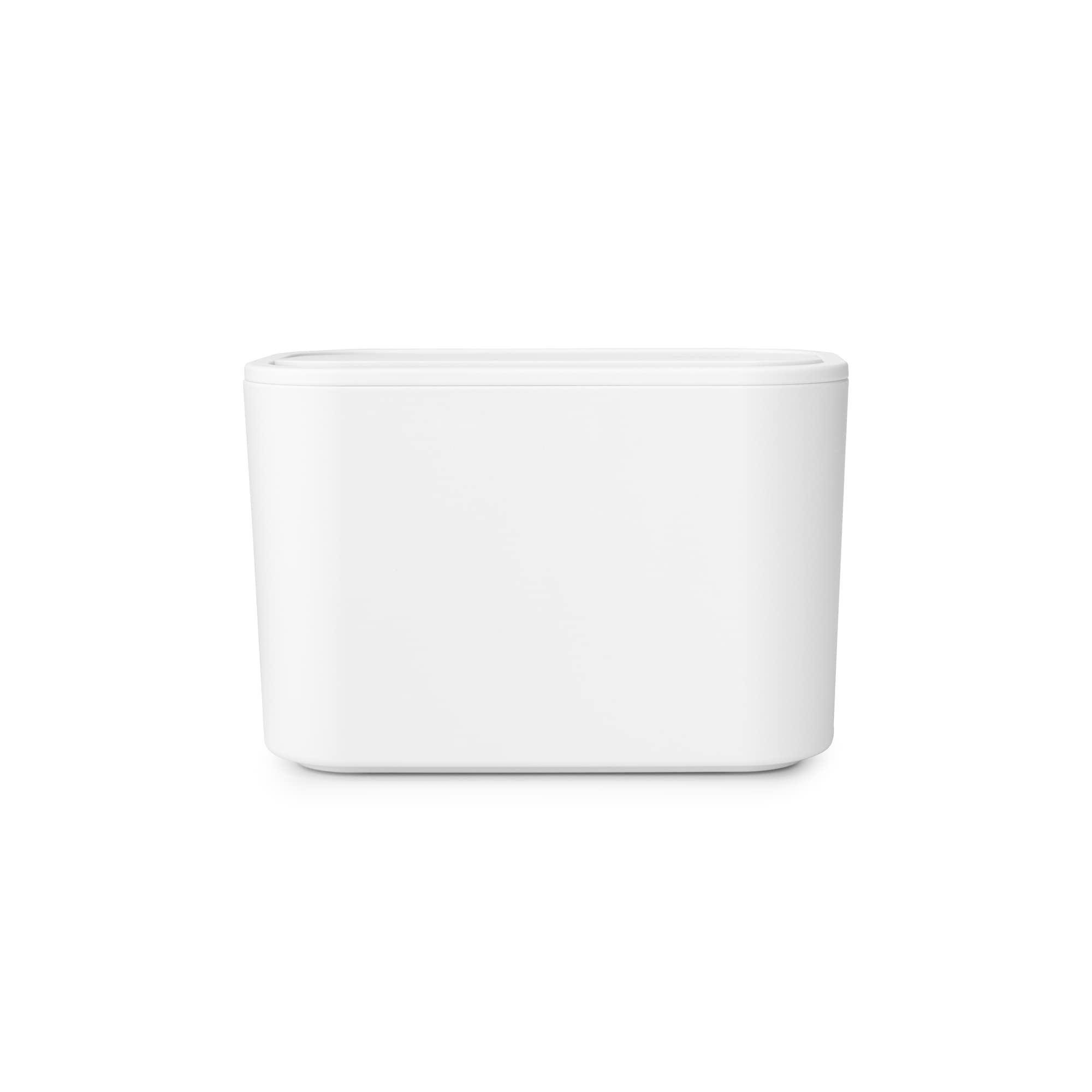 MindSet Bathroom Small Trash Caddy (White) Hygienic Basin Top Storage Can with Swing Lid for Disposal of Used Cosmetics, Cotton Pads, Cue Tips (4 x 6 x 3)