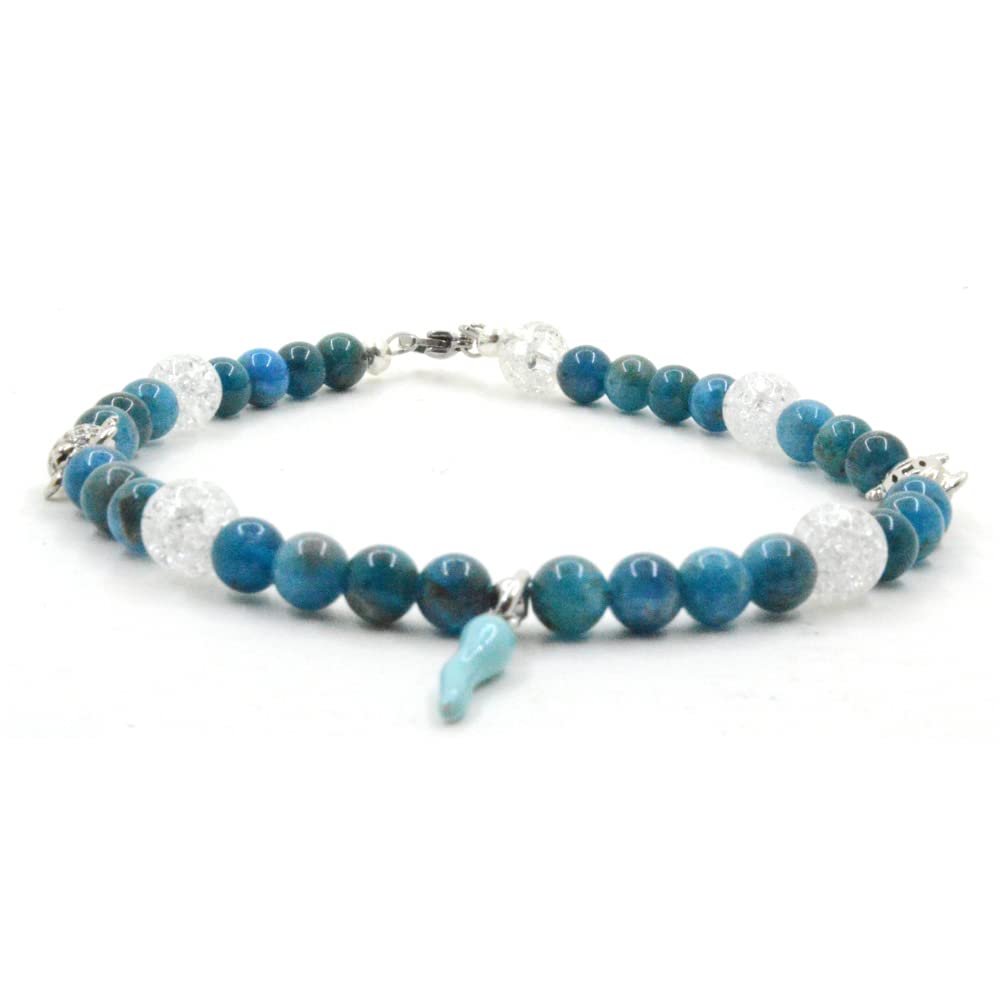 Cavigliera pietre naturale Apatite e Cristallo di rocca con corno azzurro in argento 925 portafortuna
