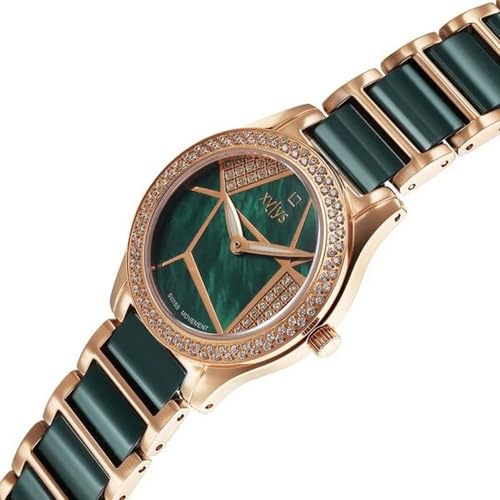 Image of Xylys Quartz Analog Green Dial Green Steel & Ceramic Strap Watch for Women