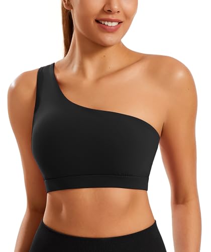 Image of One Shoulder Sports Bras for Women Low Impact Asymmetrical Workout Tops Padded Yoga Right Shoulder Strap Bra