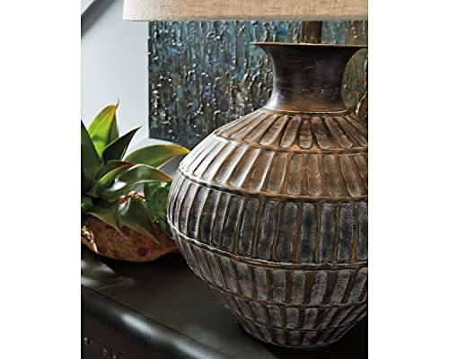 Signature Design by Ashley Magan 285." Textured Bronze Metal Table Lamp, Antique Brown Finish - Image 6