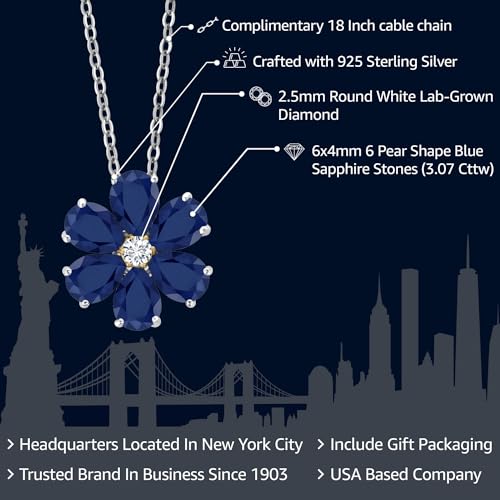 Gem Stone King Gemstone Birthstone and Lab Grown Diamond Flower Pendant Necklace For Women | 925 Sterling Silver and 10K Yellow Gold | Pear Shape 6X4MM | With 18 Inch Chain4