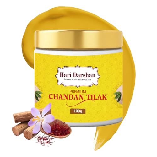 Hari Darshan Premium Chandan Tika | Herbal & Pure Sandalwood Paste with Gangajal, Mint, Saffron & Clove | Safe for Skin | Long-Lasting Fragrance | Ideal for Daily Pooja, Tilak & Hawan | 100g