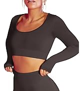 Long Sleeve Shirts for Women Workout Tops Seamless Low V Neck Fitted Athletic Shirts Yoga Solid B...