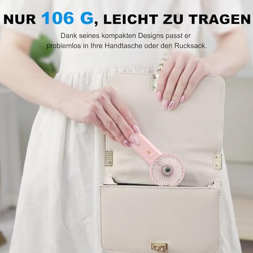 Lepwings Handventilator, Mini Ventilator USB Wiederaufladbar, 5,5-16 Std. Laufzeit, 4 Windgeschwindigkeiten, Faltbarer Leiser Kleinventilator für Reisen, Büro, Zuhause und Draußen - Weiß 6
