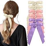 6PCS Silky Satin Hair Bows Clip, Pink Beige Ribbon, Slides Metal Clips Bow, Girls Accessories, Wedding Clip for Women