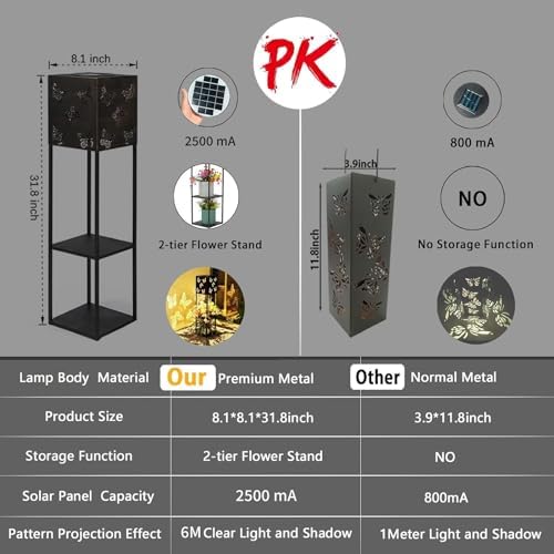 Butterfly Solar Lantern Outdoor, Large Garden Light Solar Powered Waterproof with 2 Tier Trellis LED Outdoor Solar Path Lights, High Quality Metal, Outdoor Porch Patio Balcony Decoration