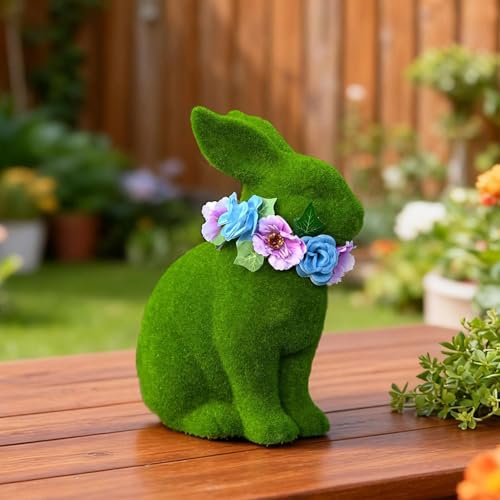 Décoration de lapin vert en résine 3D et couronne pour jardin et cour