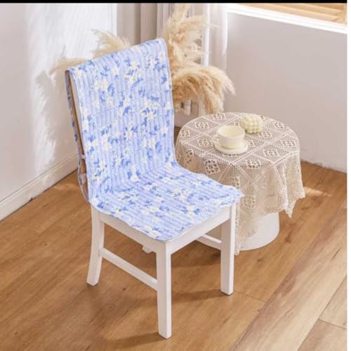 Image of HOMETHREADS Universal-Fit Cotton Fabric Chair Cover Comfortable Cushioned Seating Pad with Anti-Slip Back, Perfect for Kitchen,Dining Room (White SkyBlue, Pack of 4)