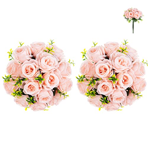 Fake Roses Faux Flowers Pink: Blosmon 2Pcs Artificial Roses Silk Bouquet of Flowers Rose Flower Decor Wedding Bridal Bouquets Peach Flores Bulk for Vase Centerpiece Home Decoration Floral Arrangement
