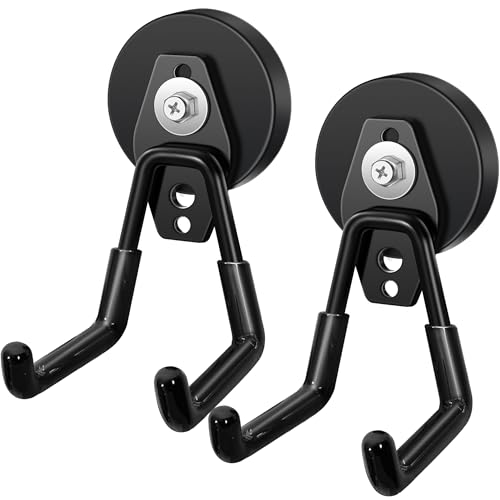 Feanron 2 Pcs Storage Utility Magnets Hanging Hook with Anti-Slip Coating,Heavy Duty Strong Magnetic Garage Hooks, Magnetic Wreath Hanger for Metal Door Cabinet Pegboard Shelve Garden Tools(Black)