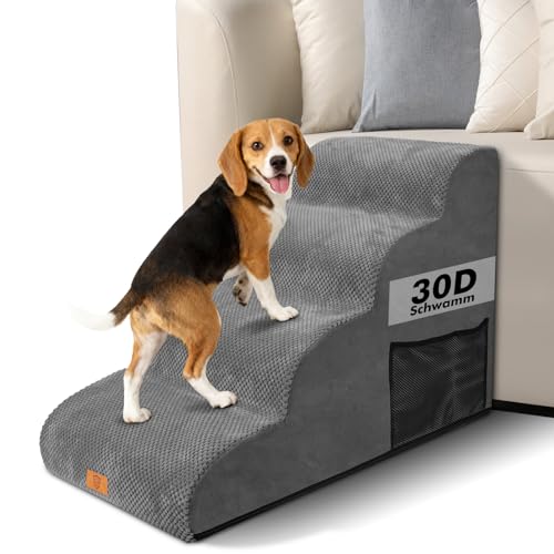 Zvonema Hundetreppe, Haustiertreppe 4 Stufen, Hunde Treppe 52cm Hoch, Abnehmbar rutschfest Hunderampe aus Schaumstoff, Hundetreppe für Kleine Hunde und Katzen, Waschbar Katzentreppe