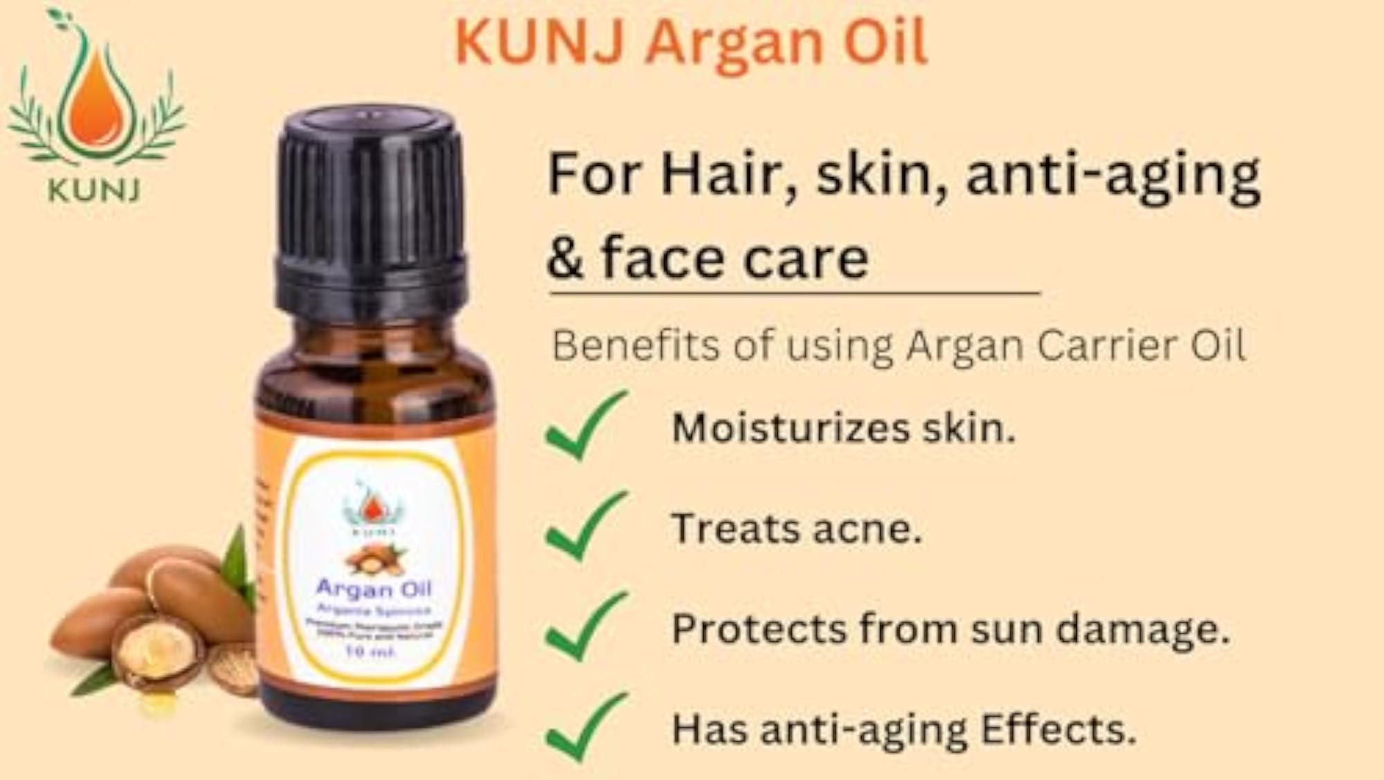KUNJ Argan Oil, 10ml, Pure & Natural