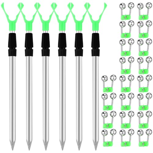Simgoing 6 Pack Extendable Fishing Pole Rod Holders for Bank Ground with 20 Fishing Bells Catfish Surf Fish Rod Holders for Bank