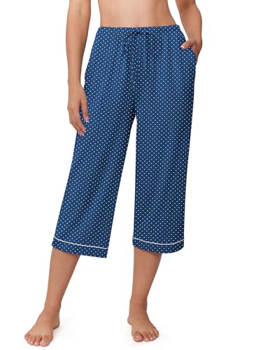 Image of Ekouaer Womens Pajamas Pants Capri Pj Bottoms with Pockets Sleep Pants | Comfy Drawstring Printed Soft Lounge Pants for Home, Daliy Wear