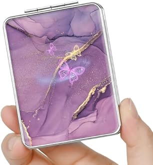 dcdcee Pocket Mirror, Small Travel Mirror with Magnification, Portable Double-Sided Magnifying Cosmetic Mirror for Daily (Purple Butterfly)