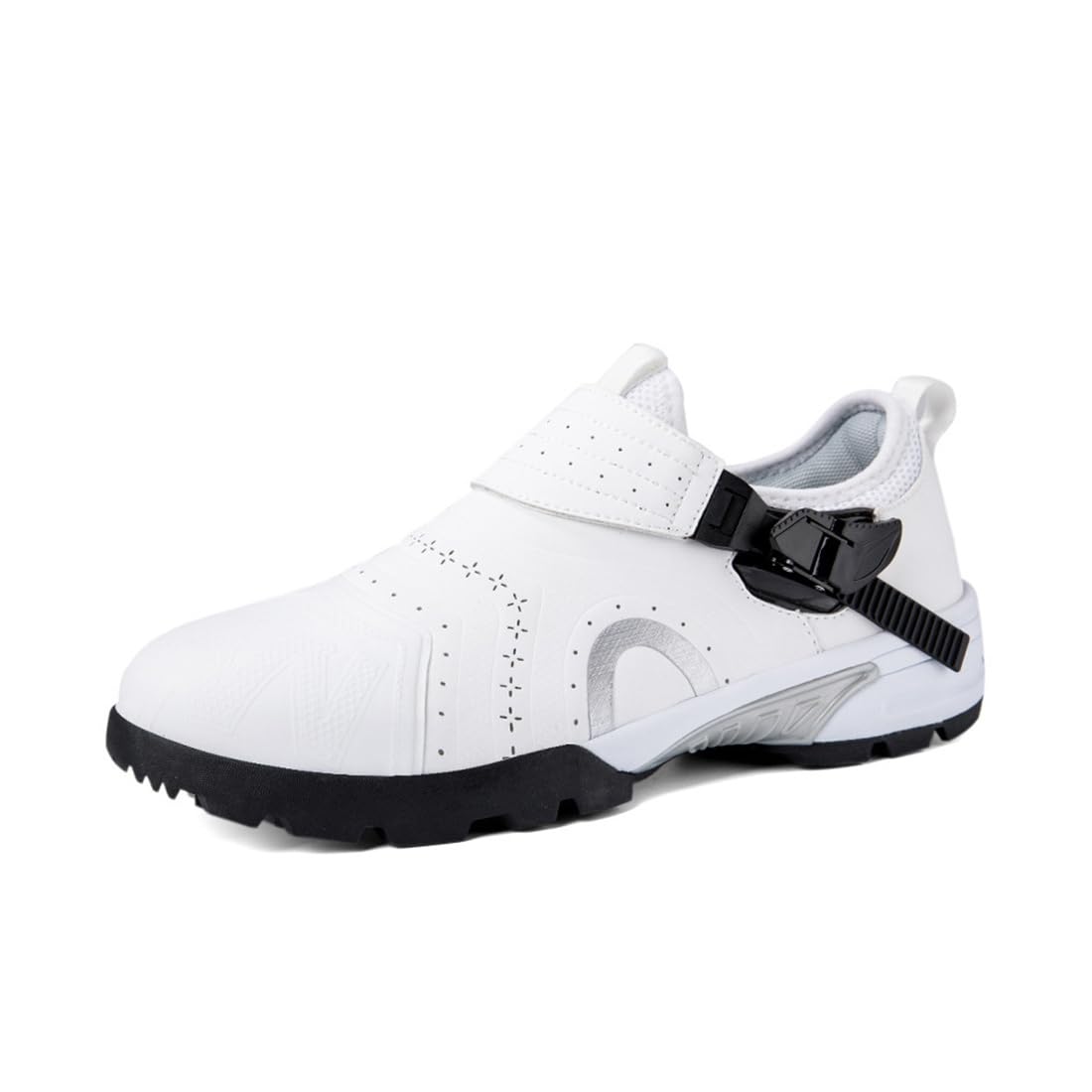 VEACAM Men's Golf Shoes Outdoor Golf Sneakers Spikeless Golfers Sneakers Anti Slip Walking Trainers Golfing Footwears for Men,White,9.5