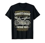 Ideal para cualquier persona llamada Conner, o familia y amigos de Conner, para cumpleaños, Navidad, rally, fiesta, día del padre. Si te gustan los diseños de motocicletas antiguas, te encantará. Cualquier persona llamada Conner sonreirá con este diseño clásico de motociclista de Conner's Garage